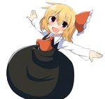  ascot blonde_hair blush open_mouth outstretched_arms red_eyes rumia solo touhou twumi white_background 