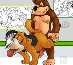  2015 anal anal_penetration anthro banjo-kazooie banjo_(banjo-kazooie) bear bowserboy101 butt canine duck_hunt duo fur hair hunt_(duckhunt) male male/male mammal nintendo nude open_mouth penetration penis sex smile super_smash_bros teeth tongue tongue_out video_games 