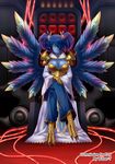  blue_skin breasts butter-t claws cleavage crossed_legs feathered_wings gem hair_ornament hair_over_one_eye hands_on_own_knees head_tilt ignitrix jewelry khornette_quest large_breasts monster_girl pants pauldrons robe short_hair sitting smile solo throne twintails tzeentch warhammer_40k wide_sleeves wings yellow_eyes 