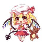  blonde_hair chibi flandre_scarlet full_body laevatein lowres pandako red_eyes short_hair side_ponytail solo touhou transparent_background wings 