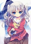  absurdres blue_eyes camcorder charlotte_(anime) highres long_hair nakiyu school_uniform serafuku silver_hair tomori_nao two_side_up 