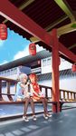  absurdres chinese_clothes dongqing_zaozigao eating highres luo_tianyi multiple_girls short_hair_with_long_locks sitting vocaloid vocanese yuezheng_ling 