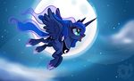  2015 blue_eyes blue_hair cloud crown cutie_mark equine female flying friendship_is_magic hair horn mammal moon my_little_pony necklace night outside princess_luna_(mlp) solo star wicklesmack winged_unicorn wings 