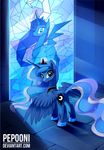  2015 blue_eyes blue_hair crown cutie_mark equine eyeshadow female friendship_is_magic gem glass glowing hair horn light looking_at_viewer makeup mammal moonlight my_little_pony necklace pepooni princess_luna_(mlp) solo sparkles stained_glass winged_unicorn wings 