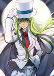  c.c. cape code_geass cosplay creayus formal gloves green_hair grin hand_in_pocket hat kaitou_kid kaitou_kid_(cosplay) long_hair looking_at_viewer meitantei_conan monocle necktie smile solo suit top_hat twitter_username white_gloves yellow_eyes 