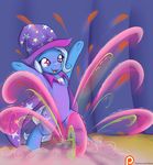  2015 alasou bipedal blue_fur cape clothing equine female feral friendship_is_magic fur hair hat horse mammal multicolored_hair my_little_pony open_mouth pony purple_eyes solo trixie_(mlp) two_tone_hair underhoof wizard_hat 