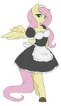  2013 anthro anthrofied bedroom_eyes blue_eyes cleavage clothed clothing equine female fluttershy_(mlp) friendship_is_magic hair half-closed_eyes hooves looking_at_viewer maid maid_uniform mammal my_little_pony pegasus pink_hair solo standing sugarcup wings 