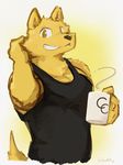  beverage canine clothed clothing coffee food fur looking_at_viewer male mammal smile waddledox yellow_eyes 