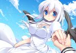  black_wings blue_eyes dress fiira_(inose_riku) inose_riku long_hair original solo_focus white_dress white_hair wings 