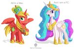  2015 big_macintosh_(mlp) blonde_hair crown cutie_mark english_text engrishman equine female friendship_is_magic gold_(metal) green_eyes hair horn looking_at_viewer male mammal multicolored_hair my_little_pony necklace princess_celestia_(mlp) sparkles text winged_unicorn wings 