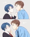  1girl bad_id bad_pixiv_id blue_hair blush brown_eyes brown_hair finger_to_another's_mouth gekkan_shoujo_nozaki-kun green_eyes hori_masayuki kashima_yuu mery_(apfl0515) necktie profile upper_body 