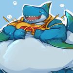  beady_eyes claws clothing fish male marine obese open_mouth overweight shark sharp_teeth smile solo teeth torn_clothing waddledox 