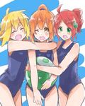  amitie_(puyopuyo) andou_ringo arle_nadja blonde_hair brown_hair closed_eyes green_eyes matsu_(sekaowaoneok) multiple_girls one-piece_swimsuit one_eye_closed puyo_(puyopuyo) puyopuyo puyopuyo_7 puyopuyo_fever red_hair school_swimsuit swimsuit yellow_eyes 