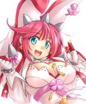  :d blue_eyes breasts bullet cleavage elphelt_valentine gloves guilty_gear guilty_gear_xrd hat kitayama_miuki large_breasts open_mouth pink_hair simple_background smile solo upper_body white_background 