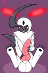  absol animal_genitalia balls big_balls big_penis blush cum erection feral fur looking_at_viewer male mammal masturbation nintendo penis pfh pok&eacute;mon presenting red_eyes solo video_games white_fur 