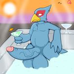  anthro avian balls beak big_balls big_penis bird blue_eyes blush erection falco_lombardi huge_balls hyper hyper_balls hyper_penis male nintendo nude penis pfh solo star_fox vein video_games 