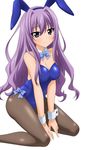  absurdres animal_ears black_legwear bow bowtie bunny_ears bunnysuit detached_collar highres long_hair original pantyhose purple_eyes purple_hair sitting solo sugimura_tomokazu wariza wrist_cuffs 