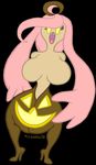  allannocte armless big_breasts black_background breasts fangs female gourgeist hair high_heels huge_breasts nintendo open_mouth pink_hair pok&eacute;mon signature simple_background solo video_games wide_hips yellow_eyes 