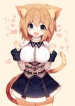  animal_ear_fluff animal_ears blue_eyes blush breasts cat_ears cat_tail highres large_breasts looking_at_viewer mamuru open_mouth original short_hair skirt smile solo tail thighhighs 