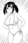  alternate_costume bikini blush breasts covered_nipples doyagao greyscale hands_on_hips kantai_collection large_breasts looking_at_viewer micro_bikini monochrome navel sama_samasa short_hair side-tie_bikini smile smug solo souryuu_(kantai_collection) swimsuit triumph_(expression) twintails two_side_up white_bikini 