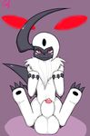  absol animal_genitalia balls big_balls blush cum feral fur looking_at_viewer male mammal masturbation nintendo penis pfh pok&eacute;mon presenting red_eyes sheath solo video_games white_fur 