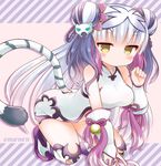  all_fours blush double_bun dress gauntlets hair_ornament haku_(p&amp;d) kneeling long_hair marshmallow_mille over-kneehighs paw_pose puzzle_&amp;_dragons sleeveless sleeveless_dress solo tail thighhighs thighs tiger_tail twitter_username very_long_hair white_dress yellow_eyes 