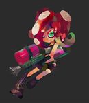  belt bike_shorts boots commentary full_body green_eyes ink_tank_(splatoon) inoue_seita no_goggles octarian octoshot_(splatoon) official_art red_hair simple_background splatoon_(series) splatoon_1 super_soaker takozonesu 