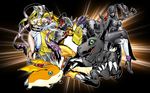  agumon_(black) angel angel_and_devil angewomon armor ass bandai beelzebumon blackagumon blonde_hair bodysuit boots breasts claws covered_eyes demon_girl devil digimon fangs female full_armor gradient gradient_background helmet ladydevimon legs long_hair male_focus monster multiple_boys multiple_girls multiple_wings patamon seven_great_demon_lords tail third_eye wargreymon white_hair winged_helmet wings 