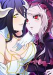  artist_request bare_shoulders black_hair breasts cleavage demon_girl dress gloves horns large_breasts lips long_hair open_mouth overlord_(maruyama) red_eyes shalltear_bloodfallen silver_hair vampire white_gloves yellow_eyes 