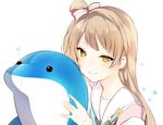  brown_hair long_hair looking_at_viewer love_live! love_live!_school_idol_project lpip maid minami_kotori one_side_up smile solo stuffed_animal stuffed_dolphin stuffed_toy yellow_eyes 