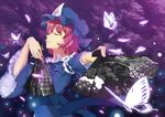  bad_id bad_pixiv_id blue_dress bug butterfly closed_eyes dress fan hat insect long_sleeves mob_cap nemus outstretched_arm petals pink_hair ribbon saigyouji_yuyuko sash short_hair smile solo touhou triangular_headpiece wide_sleeves 