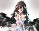  albedo black_hair demon_girl demon_horns gloves hand_on_own_chest hip_vent horns long_hair looking_at_viewer low_wings overlord_(maruyama) solo tsuedzu wings yellow_eyes 