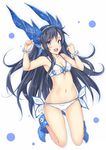 bikini black_hair blue_eyes fuuma_(humawww) horns karin_(p&amp;d) long_hair puzzle_&amp;_dragons solo swimsuit 