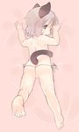  :o animal_ears ass back bangs blue_eyes blush butt_crack cat_ears cat_tail dimples_of_venus feet from_above from_behind grey_hair hair_between_eyes kneepits leg_up looking_back lying okayu_(headless) on_stomach panties sanya_v_litvyak short_hair side-tie_panties solo strike_witches tail toes topless underwear wedgie white_panties world_witches_series 