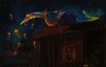  building colorful_character dragon feral lanterns lemms night star starry_sky velannal water 