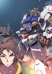  black_eyes black_hair green_eyes gundam gundam_barbatos gundam_tekketsu_no_orphans highres mace mecha mikazuki_augus polearm sakusakusakurai short_hair weapon 