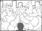  balls belly big_balls big_belly big_penis canine charizard cum dragon erection huge_balls human jackal lucario male mammal mega_charizard mega_charizard_y mega_evolution mega_lucario monochrome muscles nintendo nude open_mouth overweight penis pfh pok&eacute;mon simple_background smile teeth tongue vein video_games 