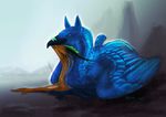 avian bird blue_feathers blue_jay cuddling dragon feathers feral green_tongue gryphon simple_background velan&#039;nal velannal 