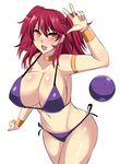  armlet bikini bracelet breasts cleavage collar gundam gundam_00 haro jewelry large_breasts looking_at_viewer megane_man nena_trinity open_mouth red_hair short_hair side-tie_bikini simple_background smile solo swimsuit white_background 