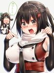  alternate_breast_size breasts brown_eyes brown_hair double-breasted elbow_gloves furrowed_eyebrows gloves jintsuu_(kantai_collection) kantai_collection keita_(tundereyuina) large_breasts long_hair multiple_girls no_eyes open_mouth rectangular_mouth remodel_(kantai_collection) scarf school_uniform sendai_(kantai_collection) serafuku short_hair translated two_side_up white_scarf 