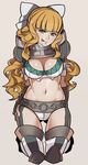  bangs blonde_hair bow breasts charlotte_(fire_emblem_if) cleavage fire_emblem fire_emblem_if gauntlets hair_bow highres kneeling large_breasts long_hair solo splashbrush tongue tongue_out 