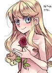  aurora_(disney) blonde_hair breasts flower highres kokuchuutei long_hair looking_at_viewer rose sleeping_beauty solo 