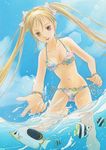  1girl bikini blonde_hair fish gradient gradient_background marinoe original solo standing swimsuit twintails 