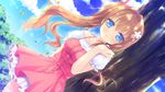  blue_eyes dress game_cg highres long_hair love_rec. narumi_yuu_(bunbukudou) orange_hair ponytail smile solo yashinaga_chiho 