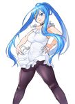  aoki_hagane_no_arpeggio blue_eyes blue_hair breasts covered_nipples hands_on_hips long_hair medium_breasts mole mole_under_mouth onsoku_maru pantyhose ponytail solo standing takao_(aoki_hagane_no_arpeggio) 