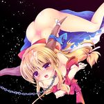  ass back blonde_hair blush breasts chain collar cum cum_on_hair enjoy_mix facial fang ibuki_suika leash long_hair low-tied_long_hair naked_ribbon nipples nude oni_horns red_eyes ribbon skirt skirt_removed small_breasts solo sweat tears touhou very_long_hair 