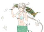  adapted_costume alternate_costume asymmetrical_hair bare_shoulders bikini braid breasts cloud_print commentary_request fig_(lchijiku) halterneck jitome kantai_collection large_breasts light_smile long_hair looking_at_viewer sarong shikigami side-tie_bikini silver_hair single_braid solo stomach swimsuit unryuu_(kantai_collection) very_long_hair white_bikini 