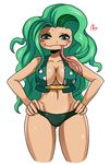  1girl amazon amazon_lily bikini boa_sandersonia breasts eric_lowery female green_eyes green_hair large_breasts long_hair navel one_piece simple_background smile solo swimsuit tongue underwear very_long_hair white_background 