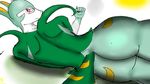  2015 abstract_background anthro anthroized bedroom_eyes big_butt butt female godofgoomy_(artist) half-closed_eyes looking_back lying nintendo pok&eacute;mon reptile scalie serperior simple_background snake video_games 