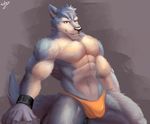  abs biceps big_muscles bulge canine clothing dog husky kakron_(artist) male mammal muscles pecs solo underwear wristband 